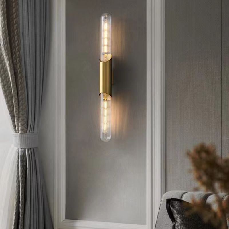 Linear Shape Metal Vanity Sconce Light Modern Style 2-Lights Vanity Mirror Lights in Gold