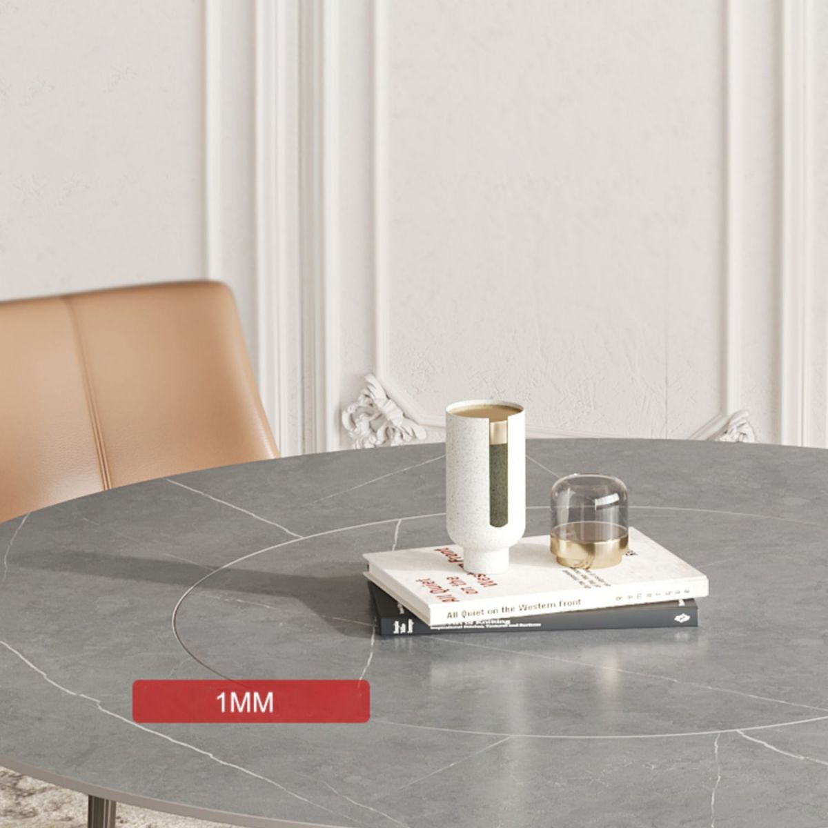 Grey Round Dining Table Stone Top Dining Table with Pedestal