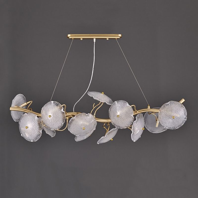 Lotus Leaf Shape Island Light Modern Island Hanging Light with Glass Shade for Dining Room