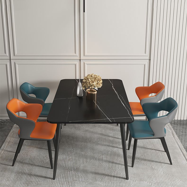 Industrial Style Faux Leather Side Chair with 4 Metal Legs Open Back Dining Side Chair