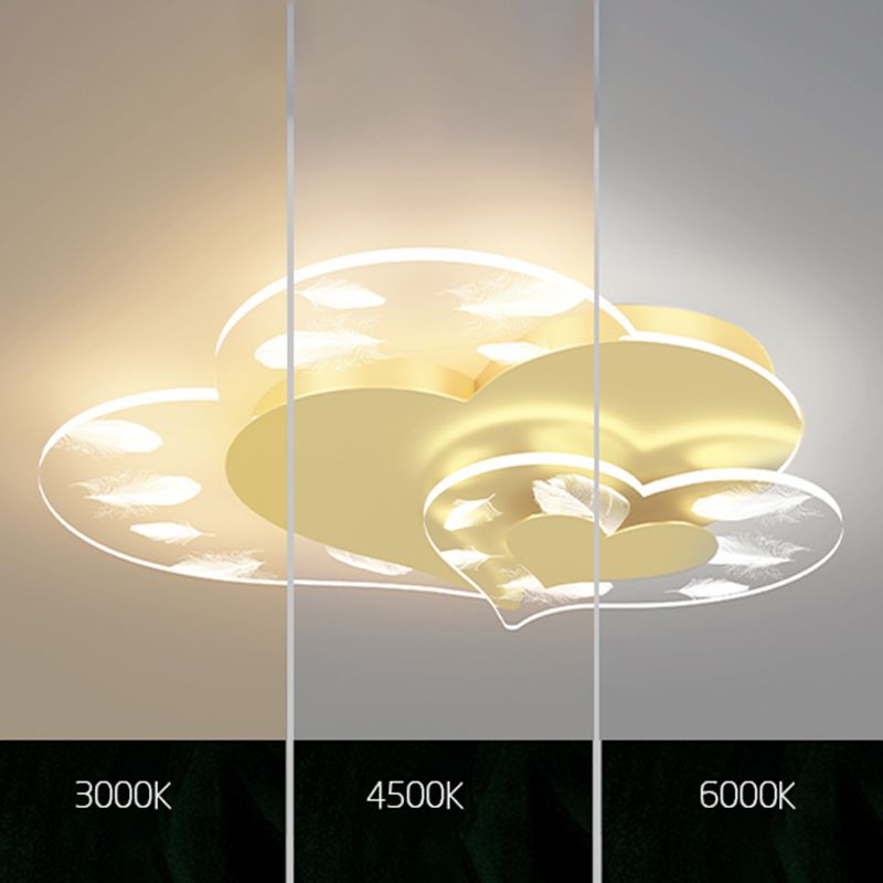 Acrylic Heart-Shaped LED Flush Mount in Modern Creative Style Iron Feather Ceiling Light for Bedroom