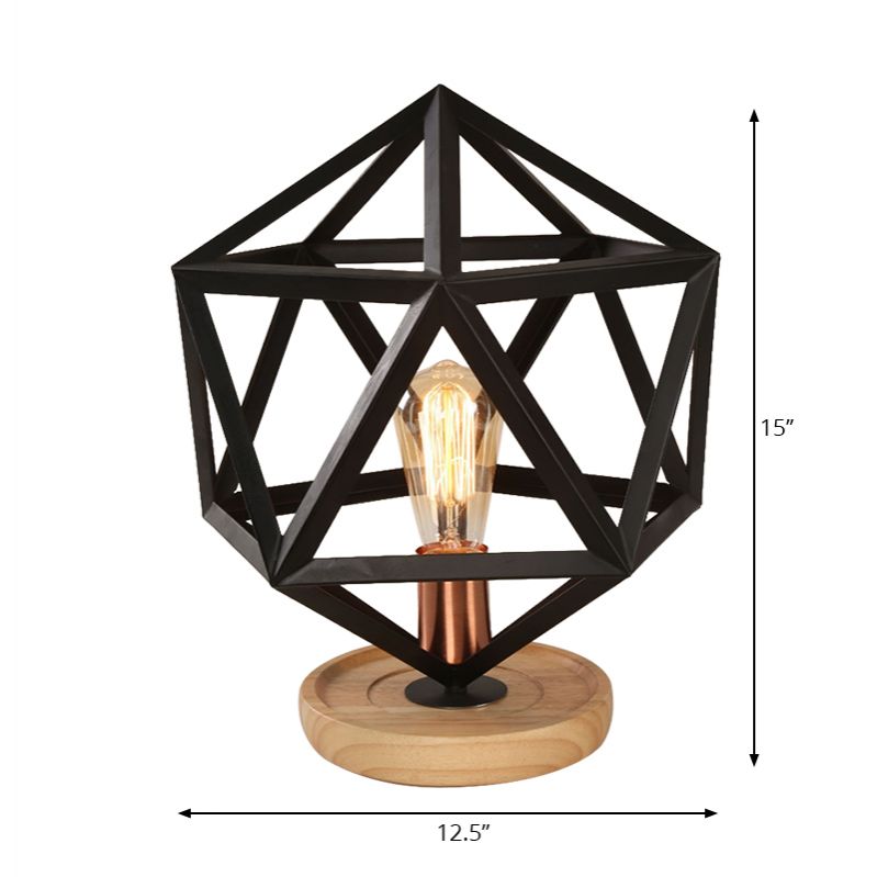 1 lampe de table de bulbe industrielle élégante poire / barillet ombre en métal et lampe à tâche en bois avec garde de fil en noir pour chambre à coucher