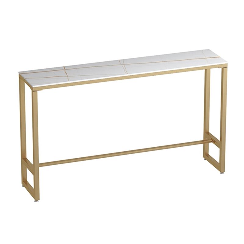 1/3 Pieces Glam Iron Bar Table Set Rectangle White Stone Top Bistro Set with Footrest