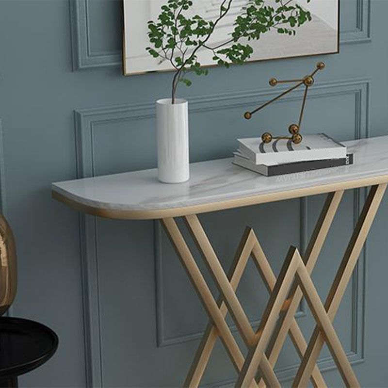 12" W Glam Marble Console Table Half Moon Stain Resistant Accent Table for Hall