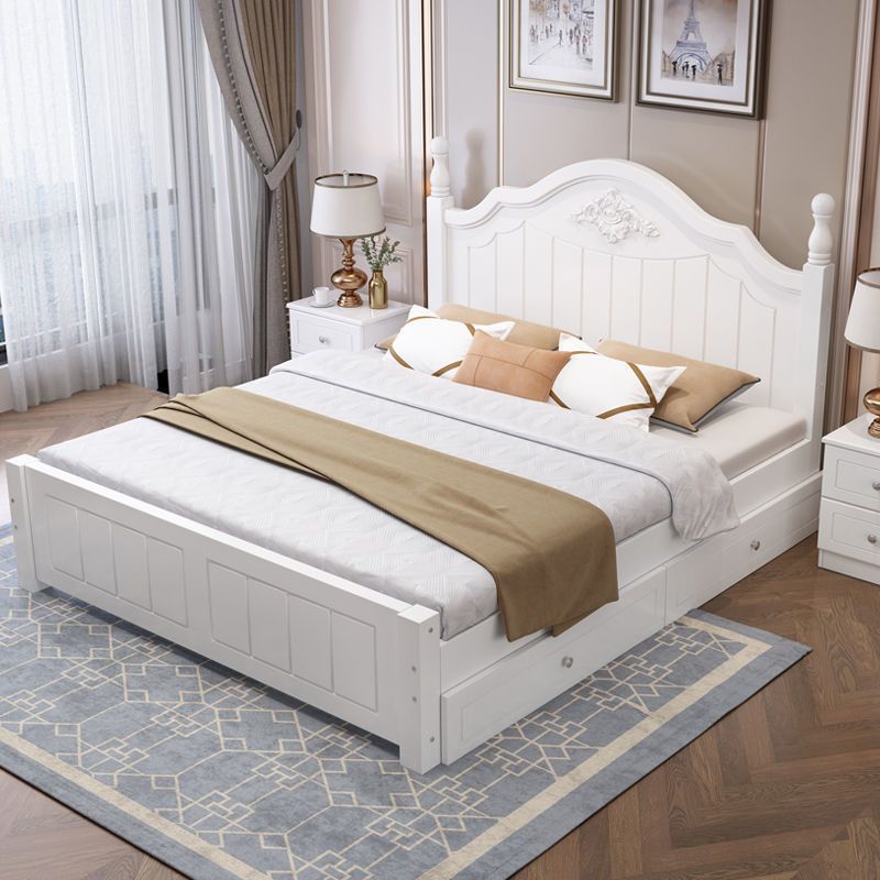 French Country Panel Bed with Headboard Standard Bed Arched White