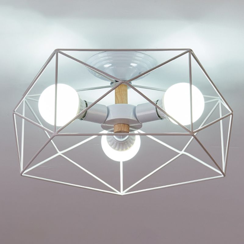 Industrial Flush Light Fixtures Cage-Shaped Iron Flush Mount Lamps for Bedroom