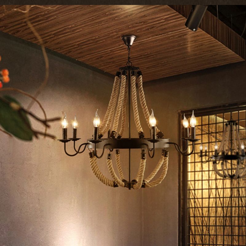 Lampadario conico conico a soffitto in stile industriale corda di sospensione marrone