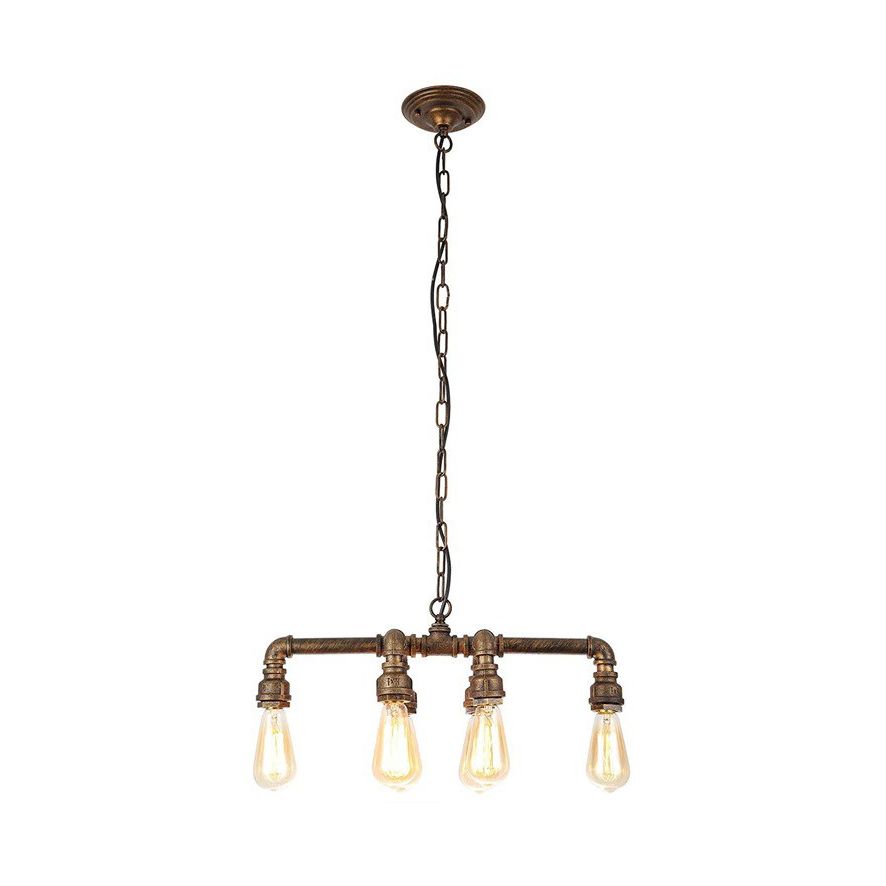 Éclairage pendentif armé Black / Bronze 6 lumières Chandelier de salle à manger en métal avec conception de chaîne et de tuyaux