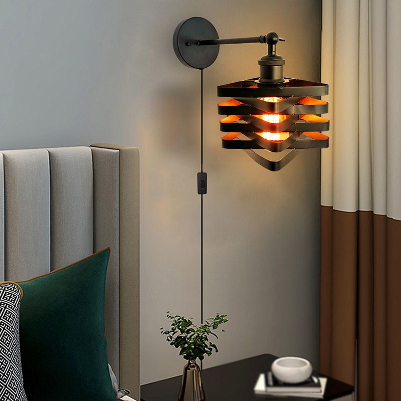 Black Modern Wall Sconce Triangle Shape Wall Light with Metal Shade for Bedroom