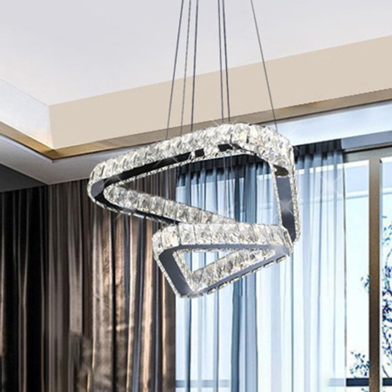 Lámpara colgante de LED minimalista de lámpara de araña de triángulo de cristal en níquel