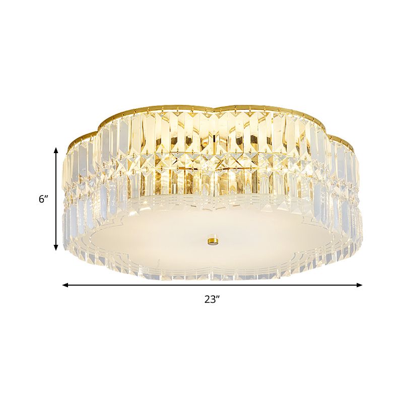 19"/23" W Gold Scalloped Flushmount Modern 4/5/6 Bulbs Faceted Crystal Ceiling Lighting for Bedroom