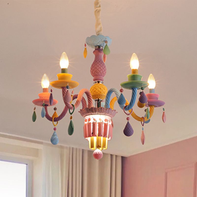 Candle Shape Chandelier Modern Macaroon Stainless Steel Down Lighting Pendant for Bedroom