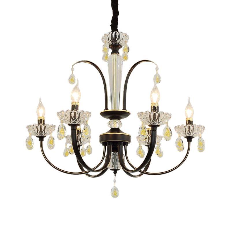 Black Candle Ceiling Light Traditional Metal 6/8/10 Lights Living Room Hanging Light Fixture
