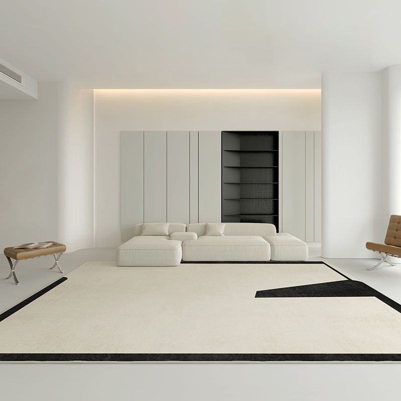 Simplicity Rug Beige Polyester Carpet Stain Resistant Rug for Living Room