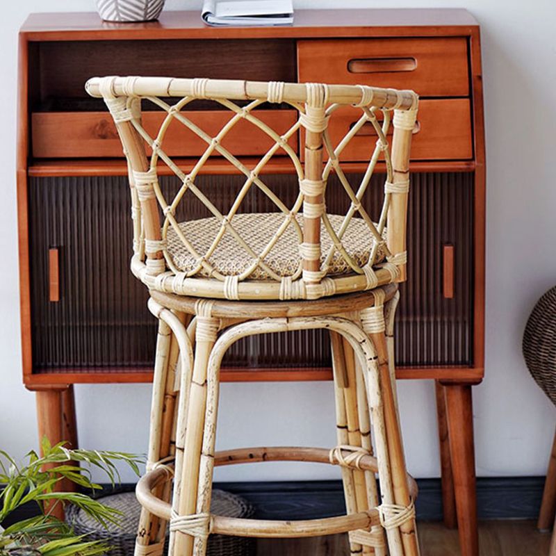 Indoor Solid Wood Bar Stool Modern Rattan Bar Stool with Footrest
