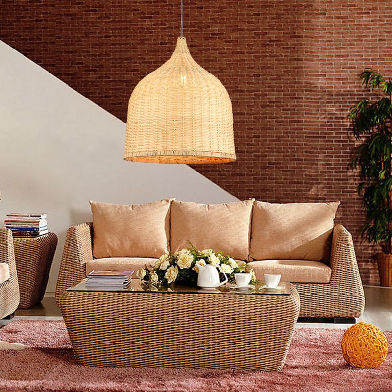 Rattan Shape Hanging Light Modern Minimalist Pendent Lighting Fixture for Dining Room