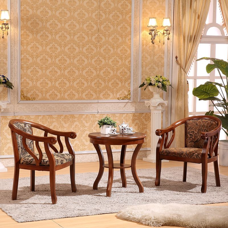 Indoor Dining Arm Chair Solid Wood Frame Dining Chair in Brown