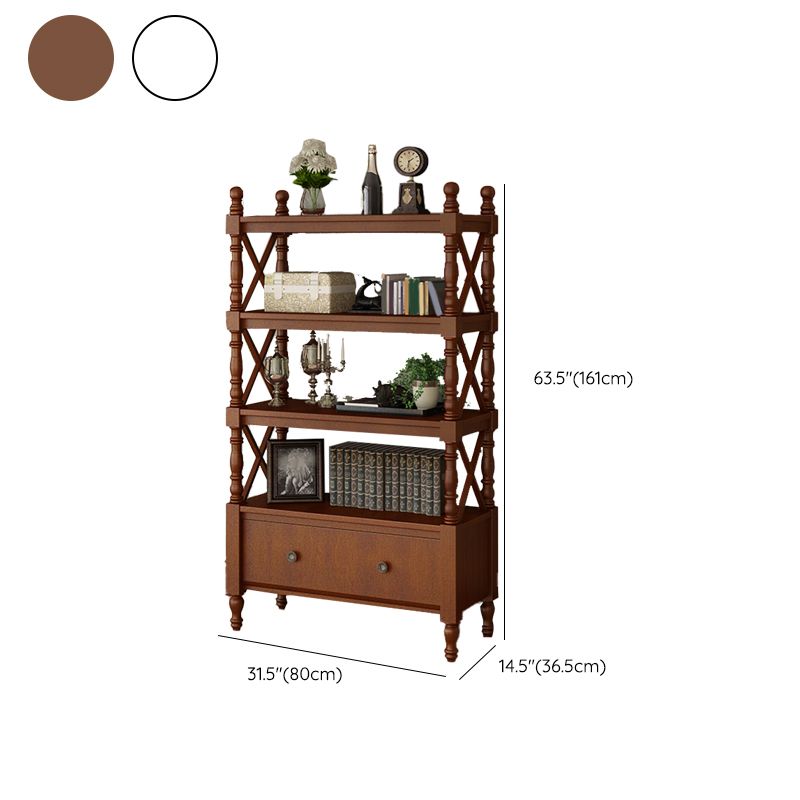 Contemporary Wooden Bookshelf Standard Closed Back Bookcase with 1 Drawer