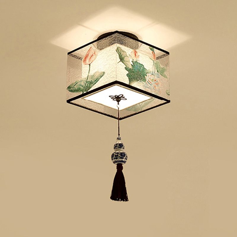 Beige Light Fixtures Asia Style Fabric Flush Light for Living Room Dining Room