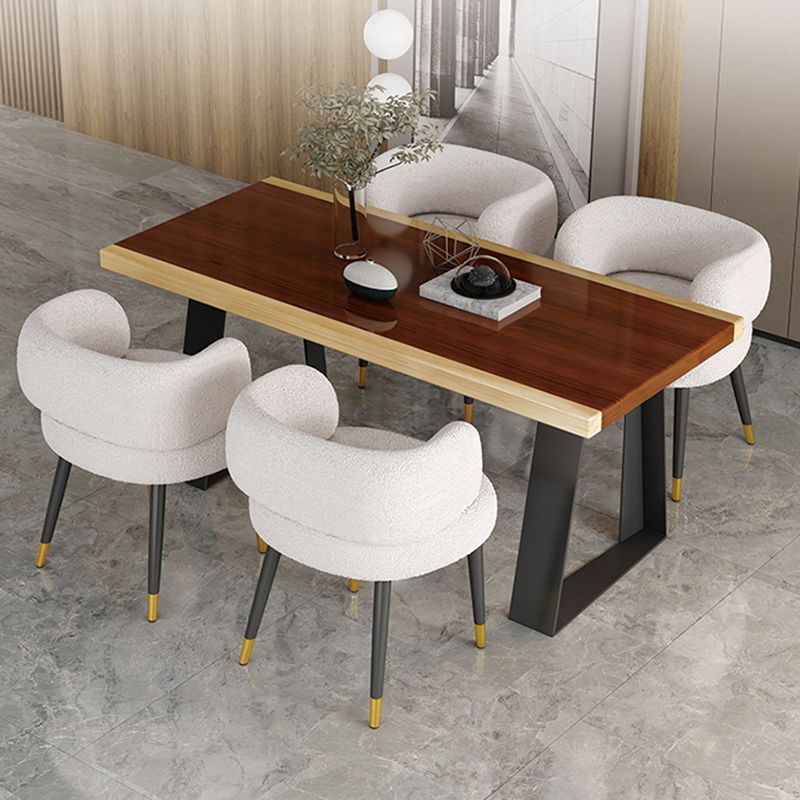 Modern Style Dining Table Solid Wood Rectangle Table with Black Base