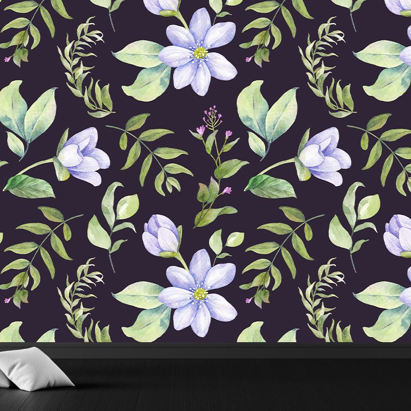 Modern Flower Wall Mural Non-Woven Stain Resistant Soft Color Wall Art for Living Room