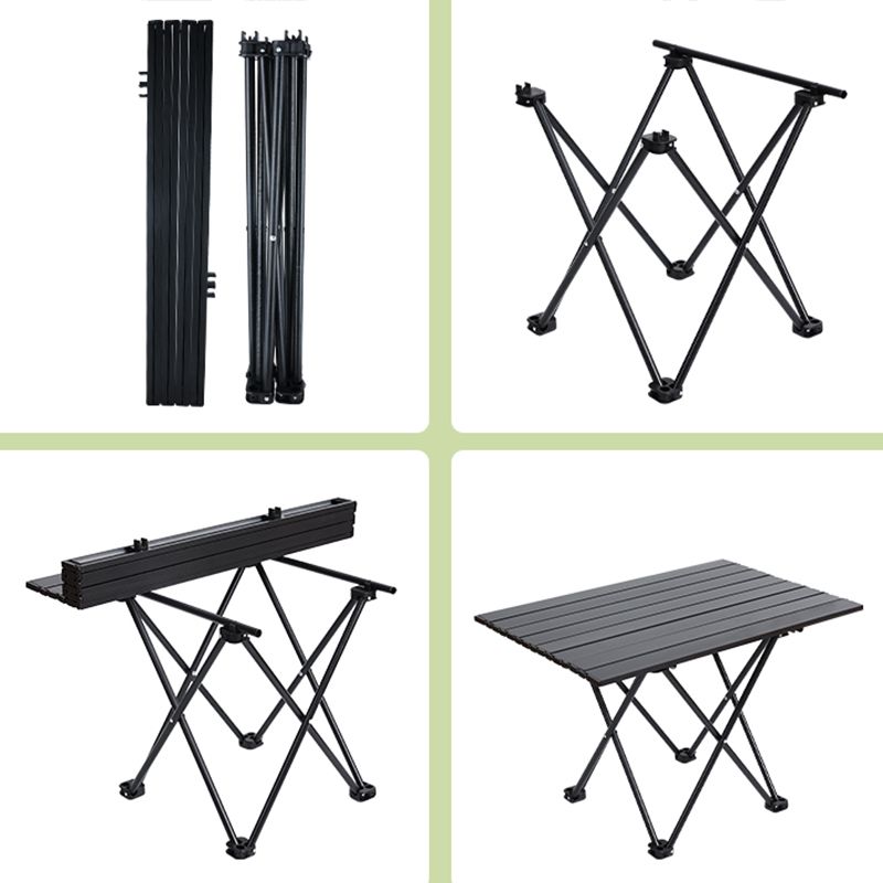 Industrial Patio Table Metal Black Rectangle Foldable Camping Table