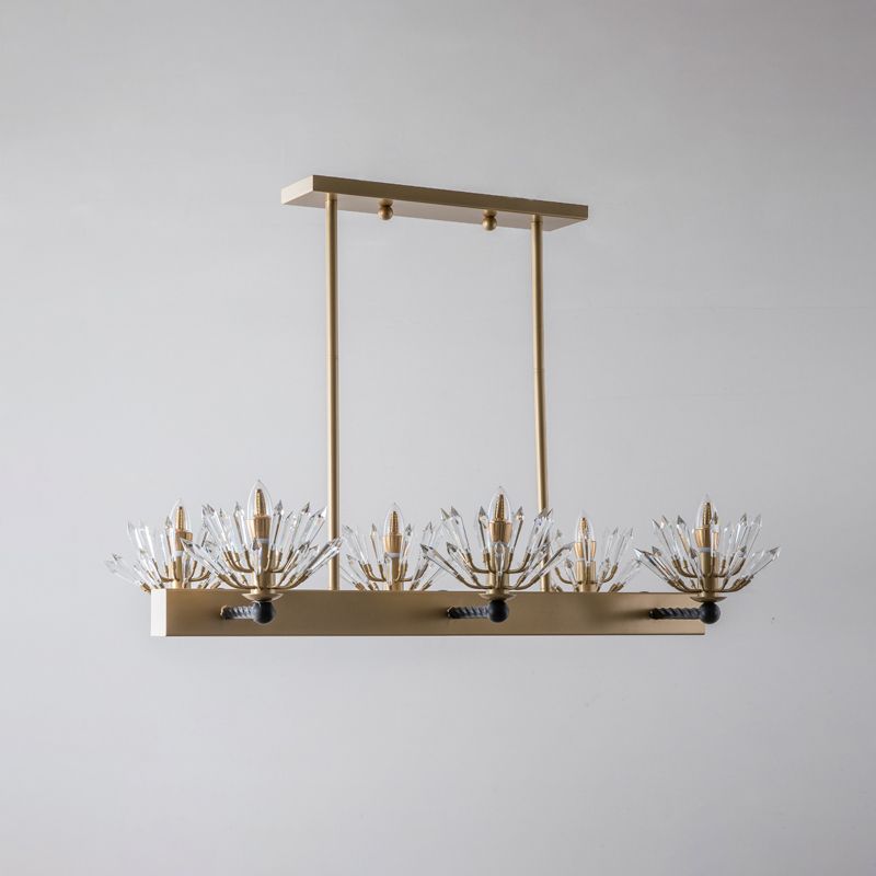 Black Sputnik Island Light Fixture Simple Cut Crystal 6 Bulbs Ceiling Pendant for Restaurant