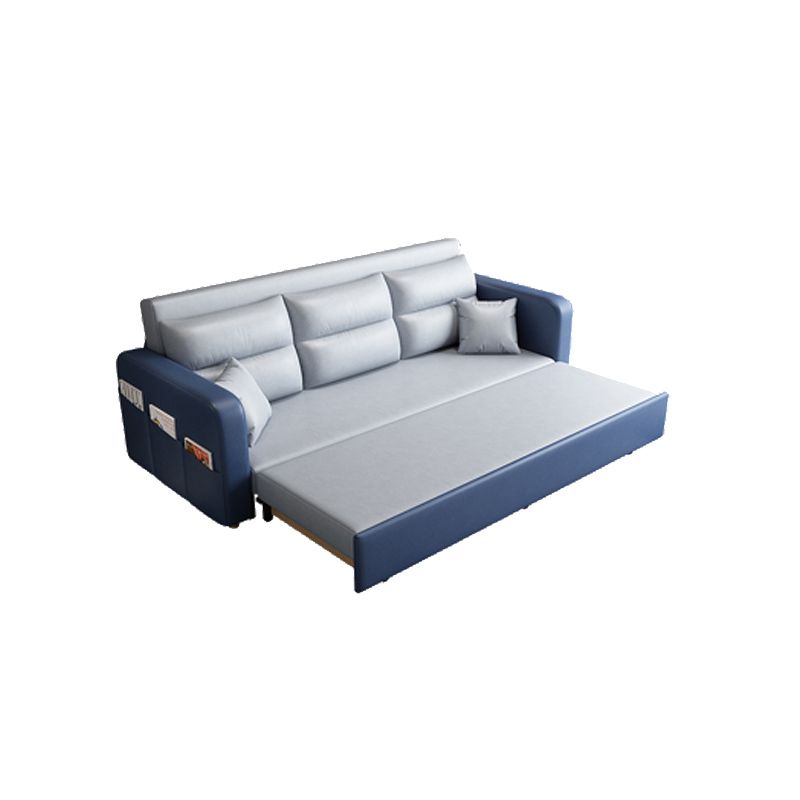 Faux leather Sofa Bed Square Arm Sleeper Sofa, 32.28" Wide in Blu