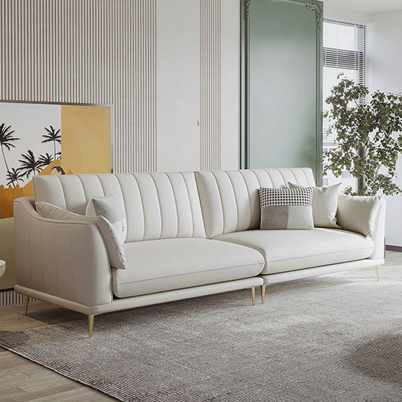 Contemporary Channel Back Faux Leather Sloped Arms Sofa/Sectionals,Ivory