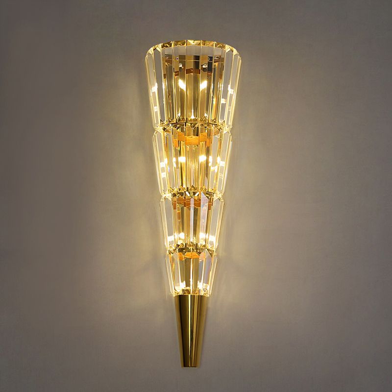 Applexion murale en or cristal dans la lampe murale à cône en acier inoxydable de style de luxe moderne pour chambre à coucher