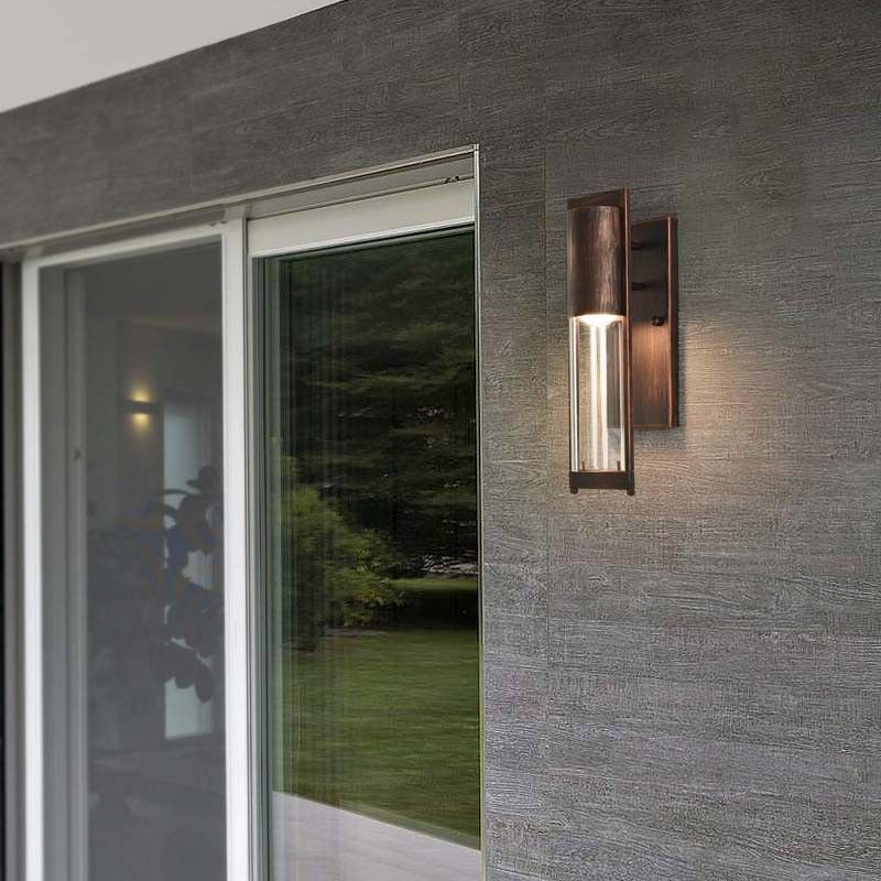 1 Light Metal Wall Sconce Lamp Modern Black/Rust Tube Outdoor Wall Mounted Light with Clear Glass Shade