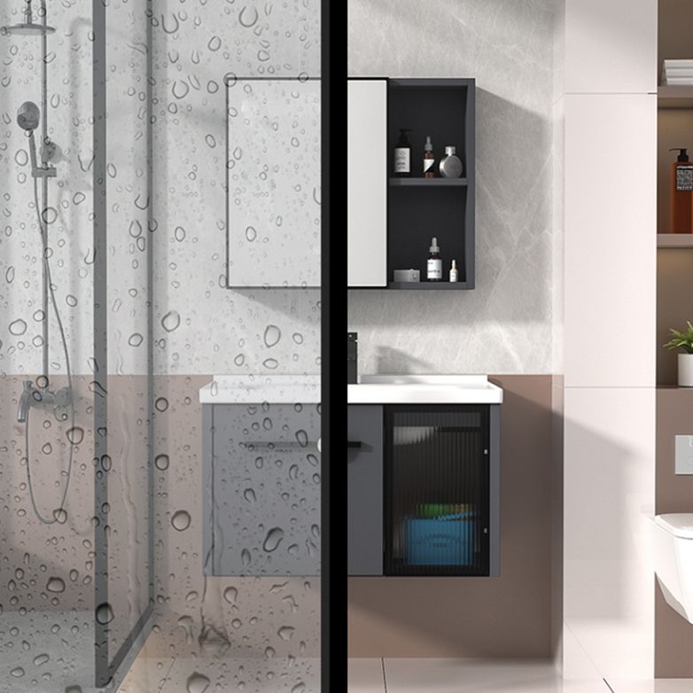 Rectangular Single Bathroom Vanity Modern Dark Gray Metal Base Vanity Set