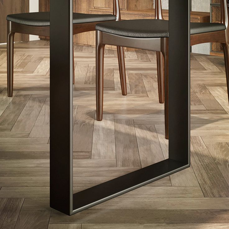 Industrial Dining Table with Sled Base Rectangle Wood Dining Table in Brown