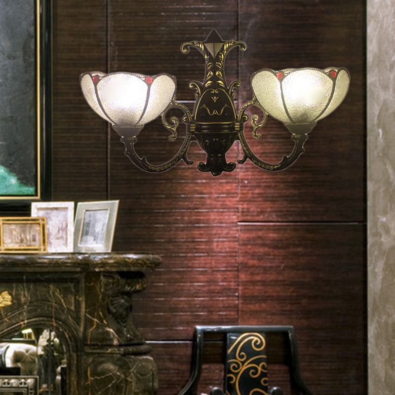 Industrial Style Bowl Wall Lighting Stained Glass 1 Light Wall Mount Fixture in Antique Bronze for Bedroom