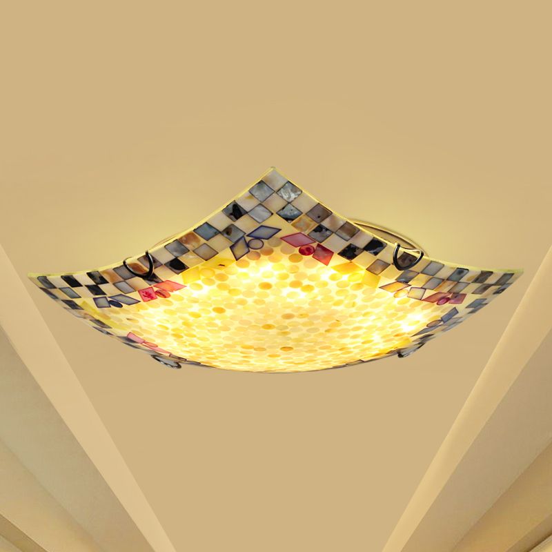 Plafonnier LED en mosaïque Tiffany, Beige/blanc/gris clair, carré incurvé, 12/16 pouces, pour couloir