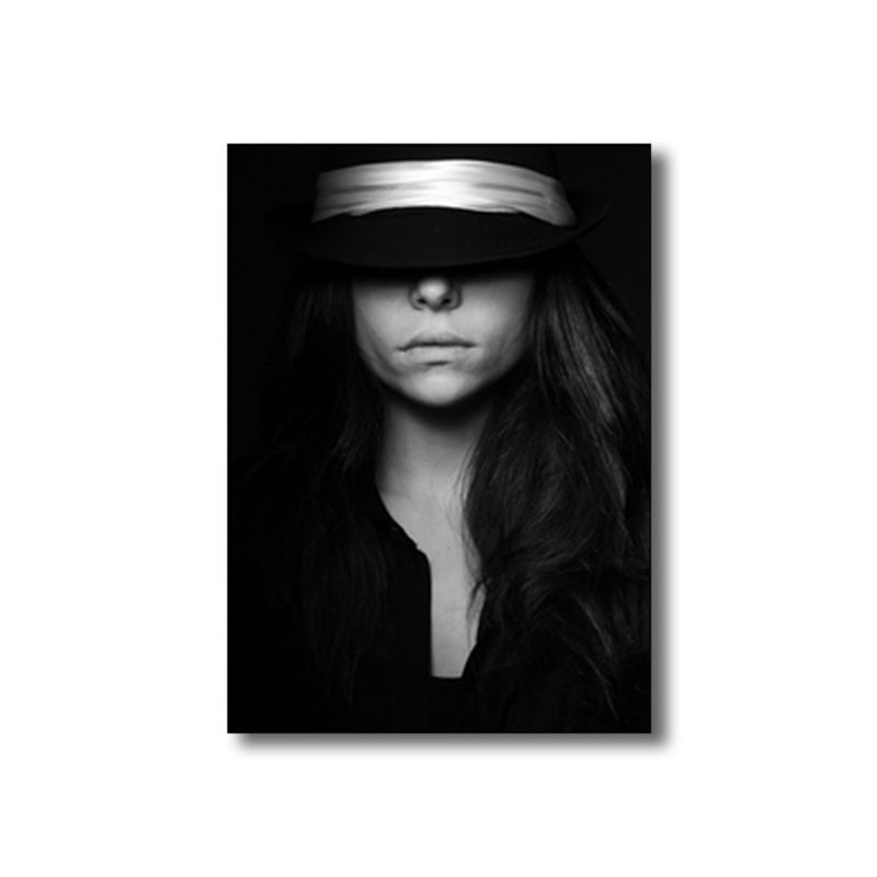 Black Photographic Woman Wall Art Fashion Glam Textured Canvas Print for Girls Room