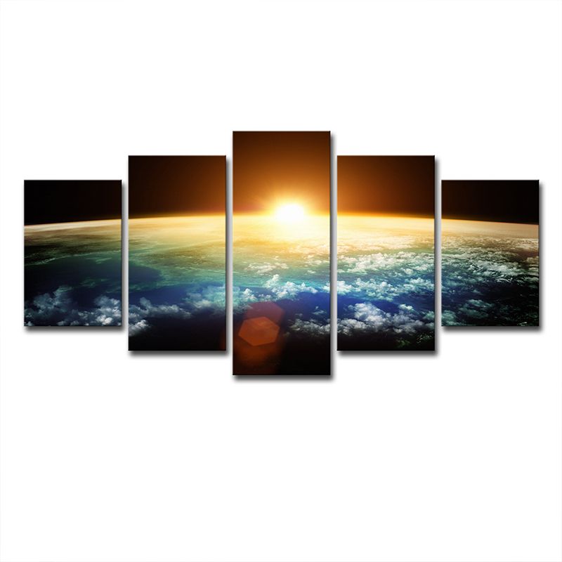Gold Kids Wall Art Skyline View of Earth Sunrise Scenery Canvas Print for Room