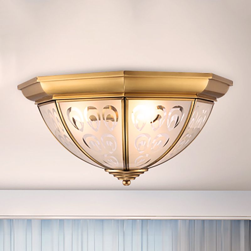 Messing 3/4 Köpfe Unterputzlampe Kolonialismus Sandgestrahlte Glasschale Deckenleuchte für Arbeitszimmer, 15"/19" B