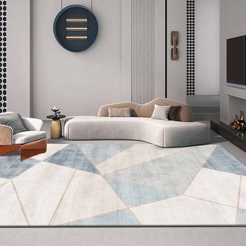 Blue Modern Area Rug Geometric Pattern Polyester Area Carpet Non-Slip Rug for Living Room
