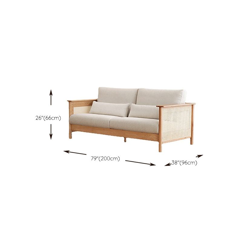 Solid Wood Sofa Square Arm Sofa with Loose Back in Natural Frame