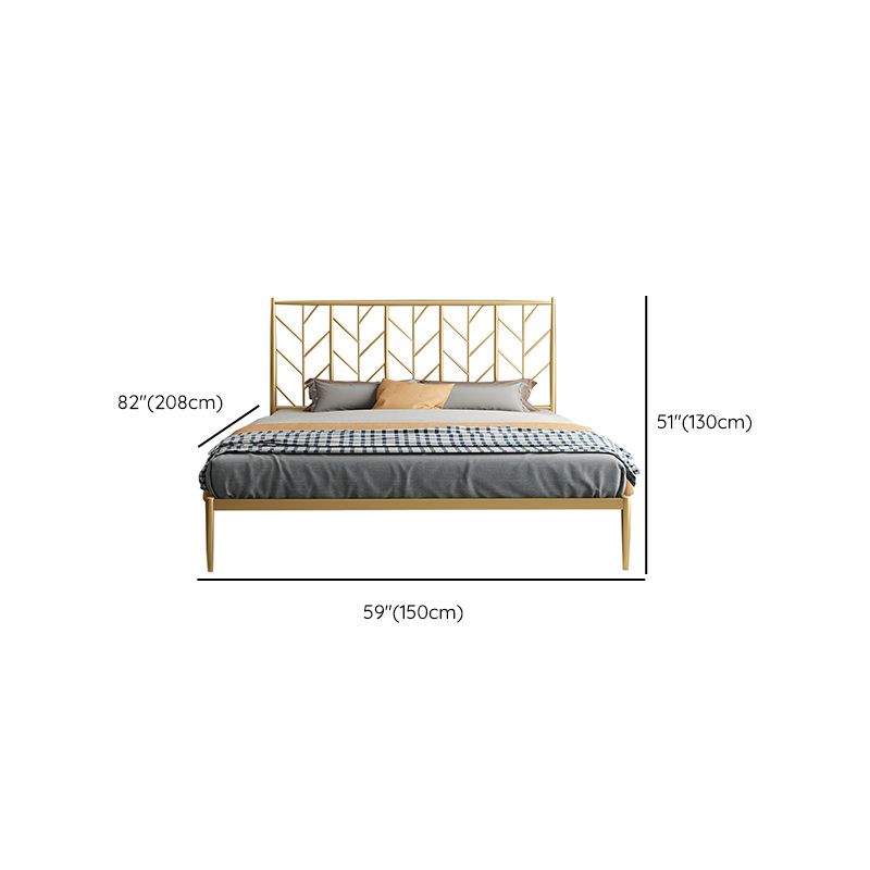 Finish Metallic Open-Frame Bed Glam Wire-Grid Iron Bed Frame with Headboard in Gold