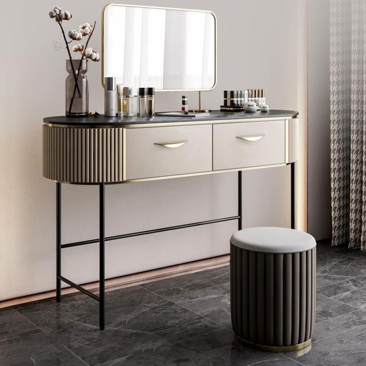 Vanity Set with 2 Storage Drawers 17.71" Wide Dresser with Mirror and Padded Stool