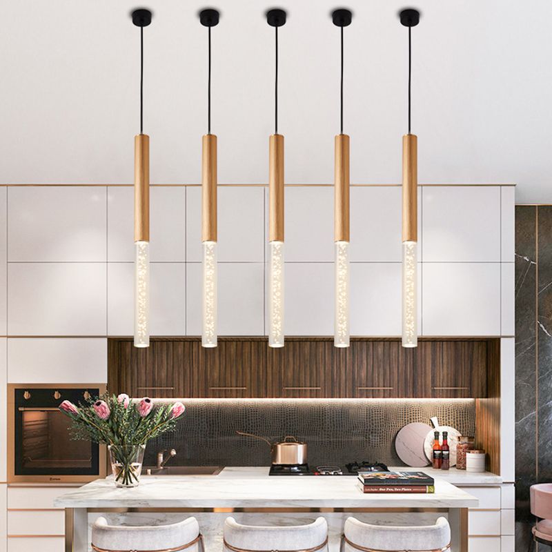 Lámpara colgante de LED acrílico de burbujas de aire 23.6 "H Minimalismo Nórdico Estilo Cilíndrico Luz colgante para comedor