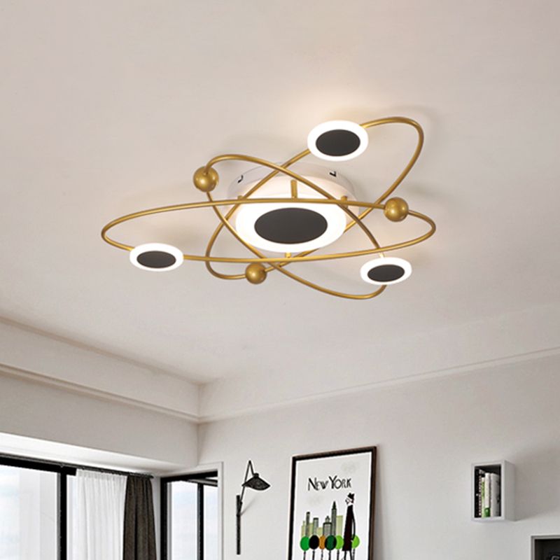 Metallic 3-Oval Ring Flush Mount Ceiling Light Contemporary LED Gold Flushmount in Warm/White Light for Living Room