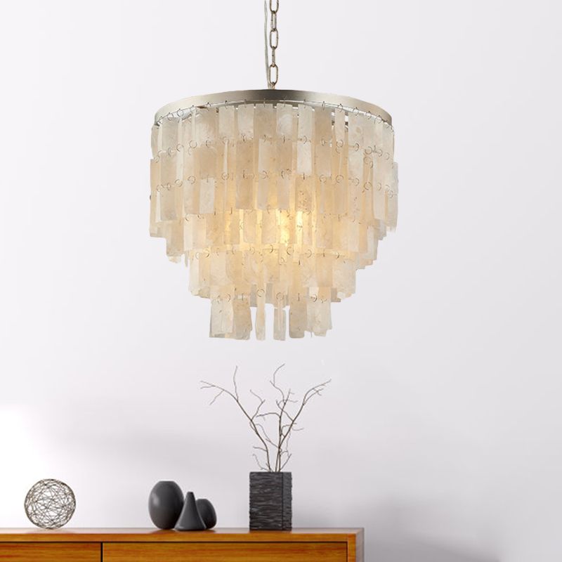 LED Tiered Chandelier Light Fixture Modernism Shell Pendant Light Fixture in White
