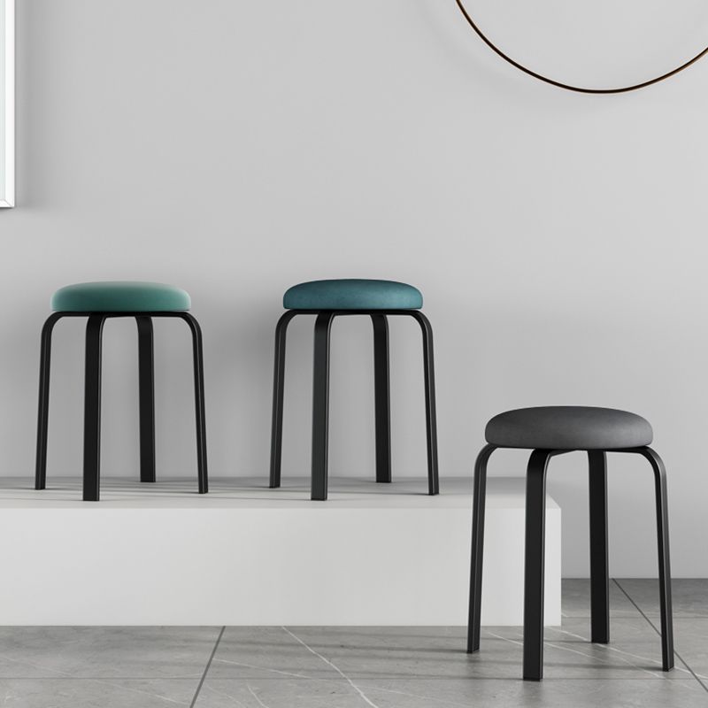 Footstool Ottoman Upholstered Metal Frame Fabric Modern Solid Round Ottoman