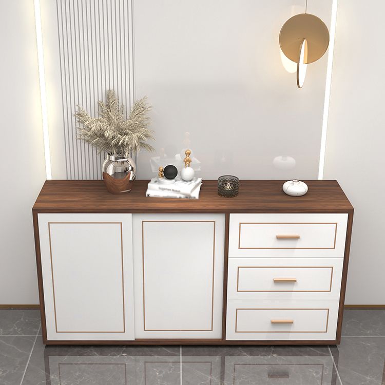 3-Drawer Engineered Wood Sideboard Modern White Cabinets Credenza for Living Room