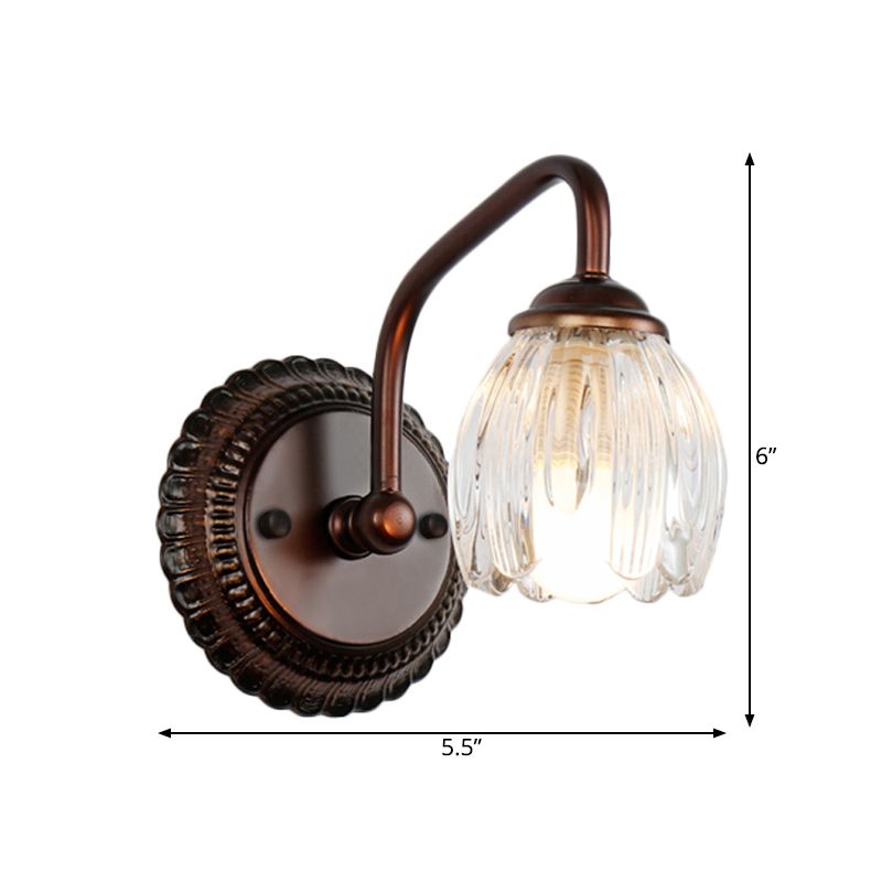 Flower Bathroom Wall Lamp Vintage Clear Textured Glass 2/3/4 Lights Copper Make-Up Lighting