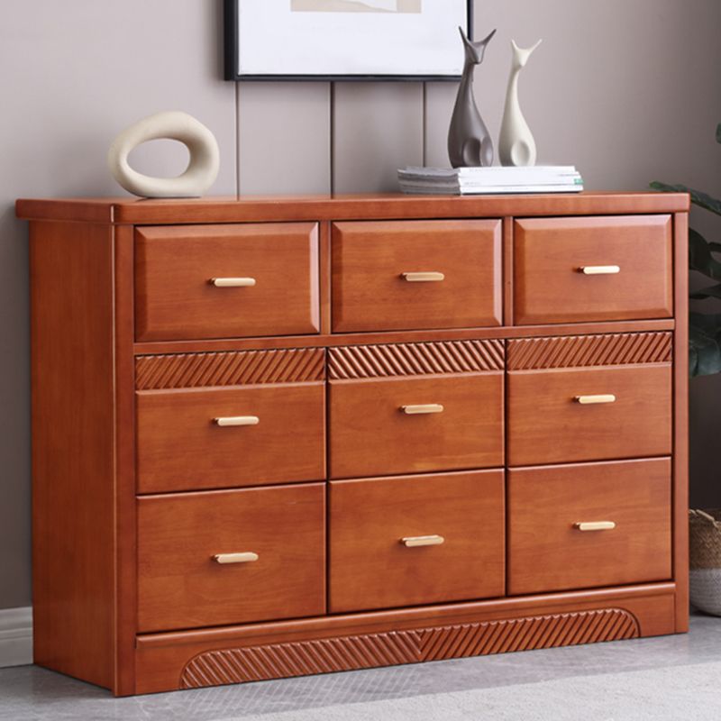 Traditional Rubber Wood Chest Bedroom Horizontal Storage Chest with Drawers