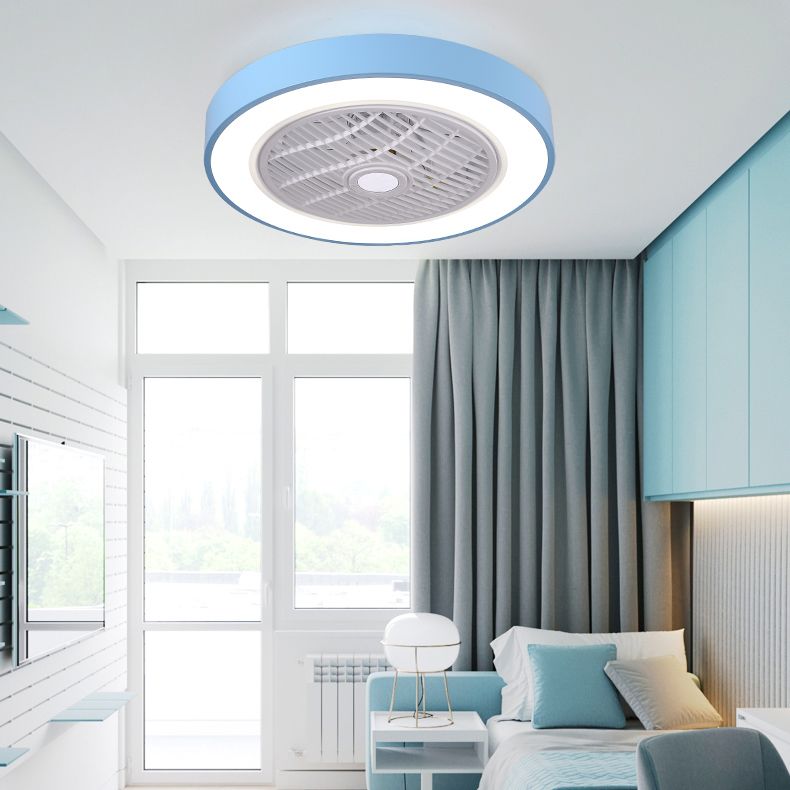 Moderne minimalistische LED -Makkaron Deckenventilator Leichter Eisenkreisendeckenleuchte mit Acrylschatten